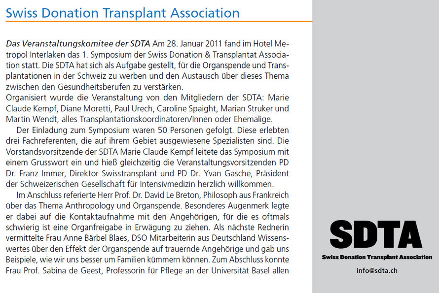 Quelle: Swisstransplant News No 12