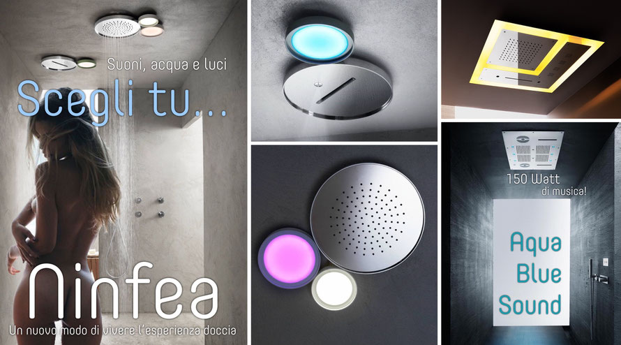 AQUAELITE SOFFIONI DOCCIA NINFEA E AQUA BLUE SOUND