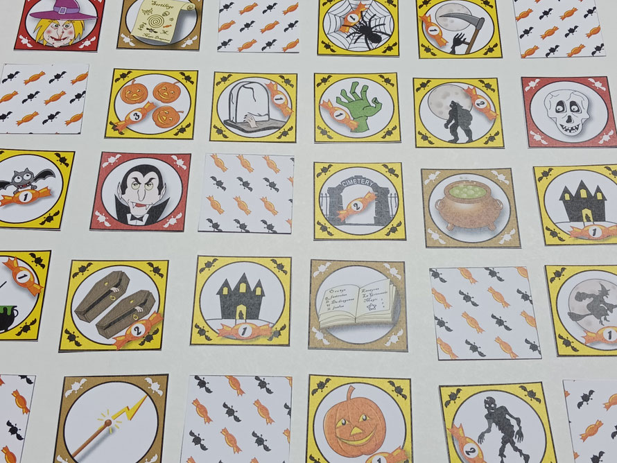 Jeu Memory Halloween à imprimer – cartes monstres, bonbons, sorcières et citrouilles