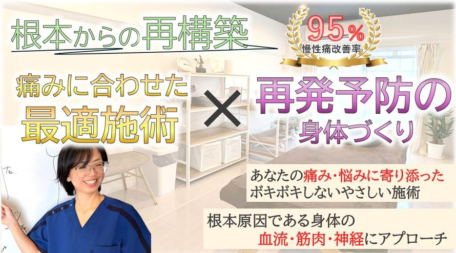 頭痛や腰痛を95％改善するやさしい施術を実践する。緩める、鍛える施術