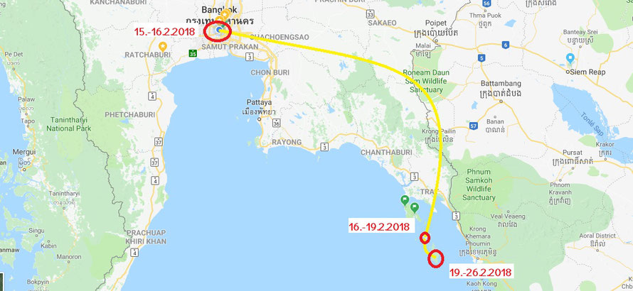 Meine Reiseroute für die nächsten eineinhalb Wochen - Bangkok, Koh Mak, Koh Kut