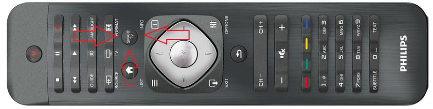 Smart TV button on the remote Phillips