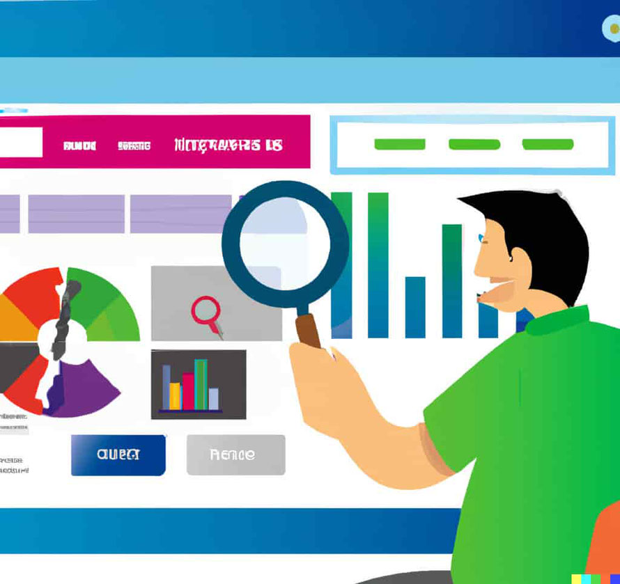 Graphical image showing a man with a magnifying glass, covering the topic of using the Website Audit Tool.