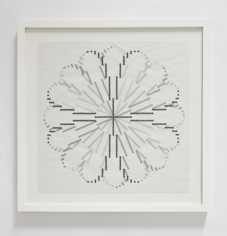 fib(floral) Nr. 3, 2025, Klebepunkte auf Transparentpapier, 40 x 40 cm