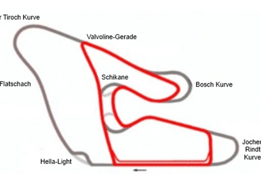 (In rosso il nuovo circuito di Zeltweg a confronto con il vecchio Österreichring)