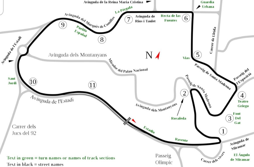 (Il circuito del Mountjuic. Fonte: Wikipedia)