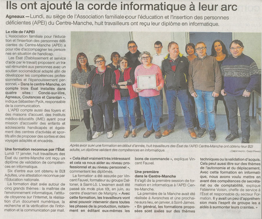 Article de Ouest France du mercredi 19 décembre 2018