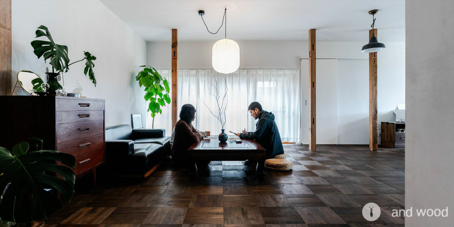  チーク パーケット フローリング 施工例 面無し 6P 着色 アンドウッド andwood 施工例 1