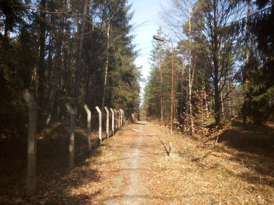 Noch sichtbar, der Zaun des Aussenrings, mit Postenweg und Laternen