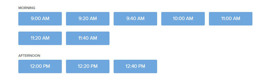 Beachside Community Acupuncture PLLC online scheduler screenshot of appointment times