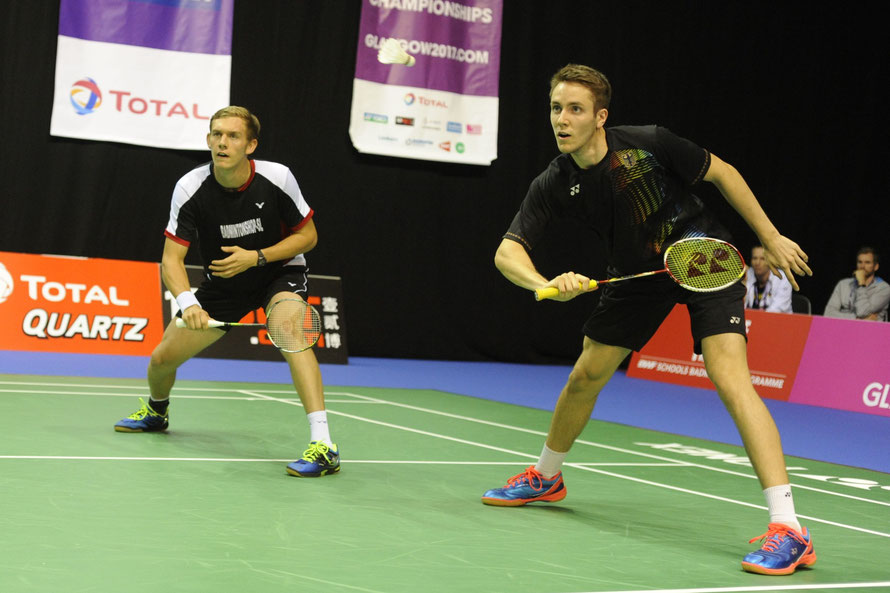 Marvin Seidel (l.) und Mark Lamsfuß gewannen ihr Auftaktmatch in zwei Sätzen. Foto: Claudia Pauli.
