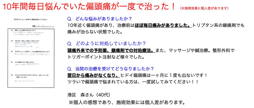 脳神経外科にも通っていた偏頭痛が本当に治った