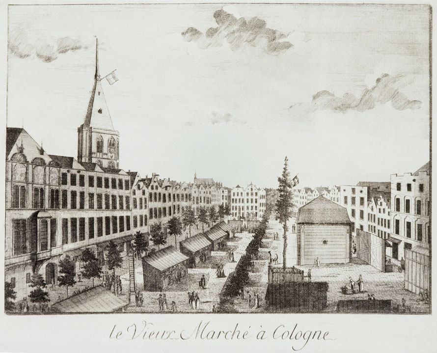 Dupuis, Charles: Le vieux marché à Cologne (Alter Markt) 1798, Kölnisches Stadtarchiv (A I 3/9 Köln) Graphische Sammlung, Bildnachweis: Rheinisches Bildarchiv Köln, Reproduktions-Nr. RBA c019 648 