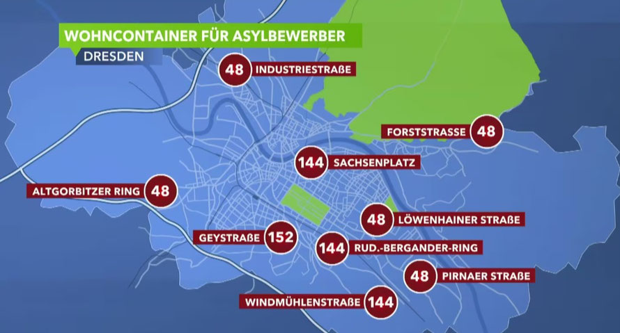 Geplante Containerstandorte mit Anzahl der Unterzubringenden (www.mdr.de)