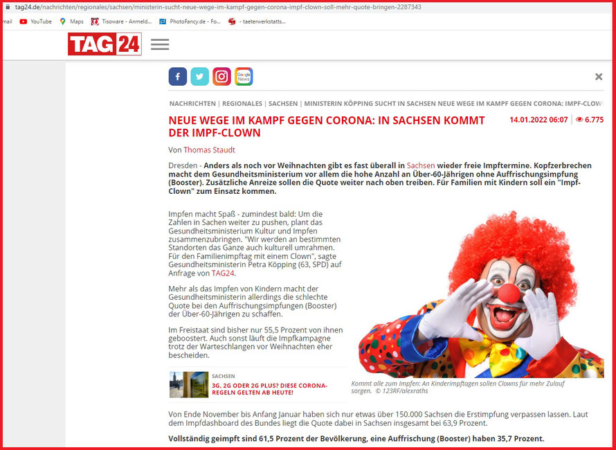 Heute früh berichtet auch TAG24 über die Clownsidee (www.tag24.de)