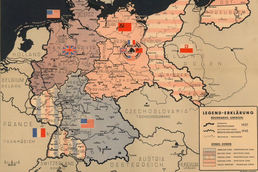 Deutschlands Besatzungszonen 1945 (Karte: https://www.bpb.de)