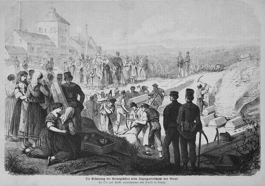 Die Bestattung der Verunglückten in Burgk ("Die Gartenlaube", 1869) / www.wikipedia.org)