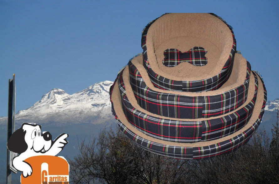 MOD-CG-040  JUEGO DE CAMA REDONDA EN TELA ESCOSES CON INTERIOR DE BORREGA RELLENA DE ESPONJA DE 04CM. DE ESPESOR Y BASE DE POLIESTER, TALLAS 2,3,4  Y 5