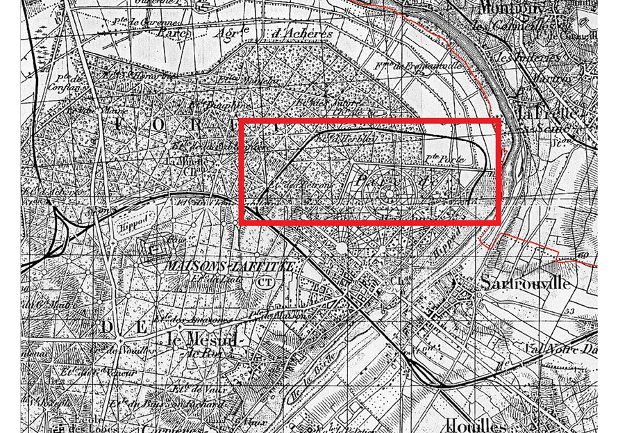 Plan du tracé de la voie ferrée menant à l'hippodrome de Maisons-Laffitte de 1878 à 1939