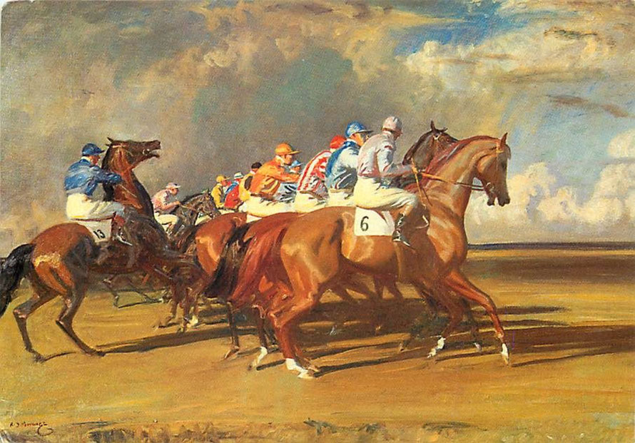 Sir Alfred Munnings "Under starter's order Newmarket"