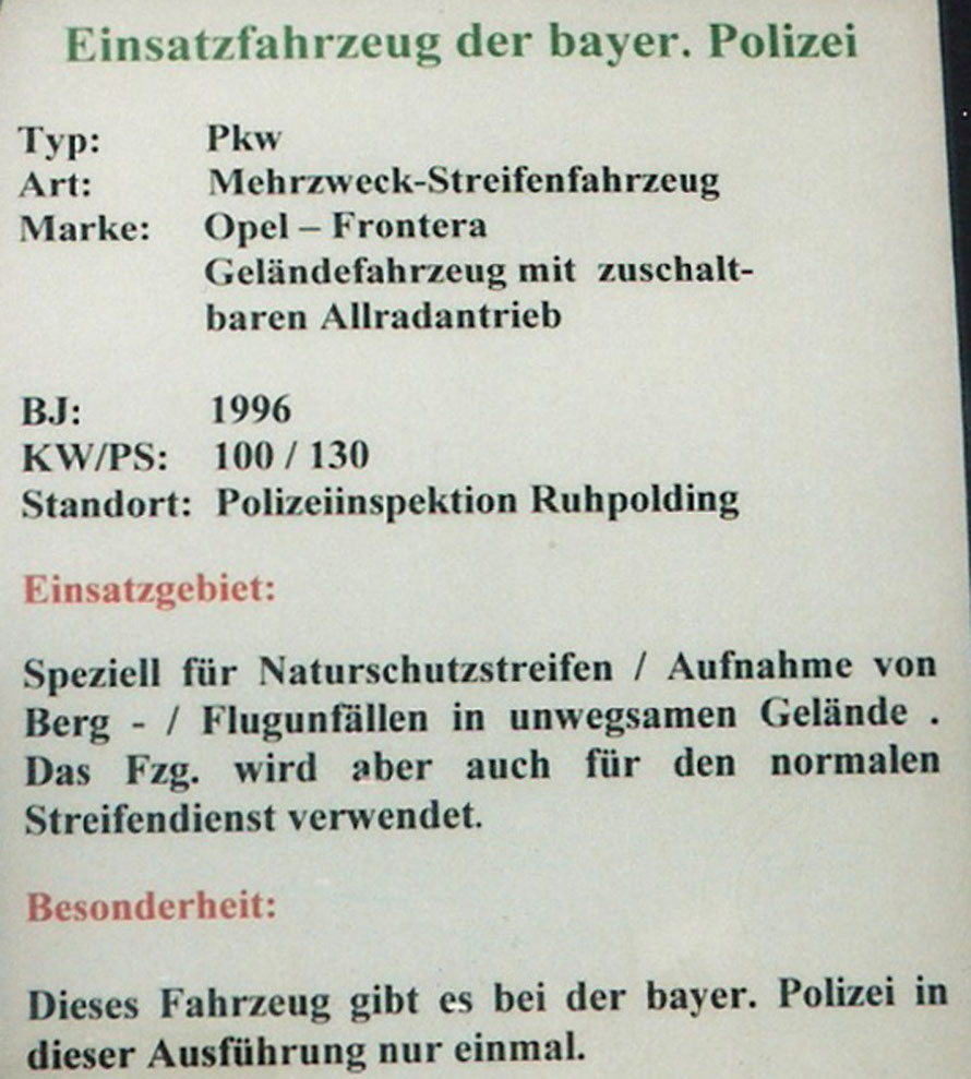 Hinweisschild im Fahrzeug!