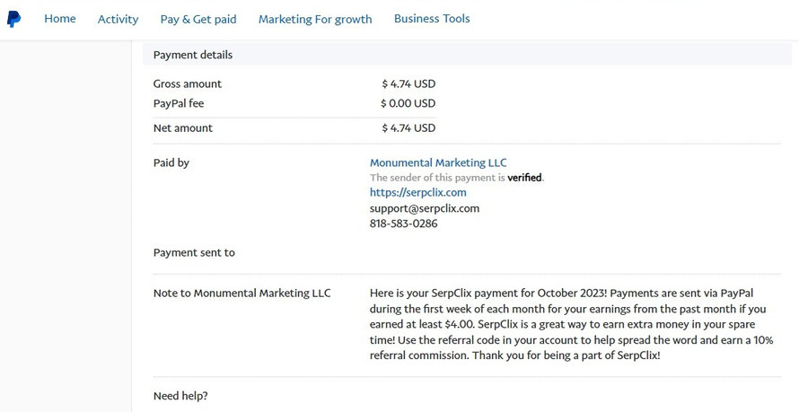 SerpClix Payment Proof