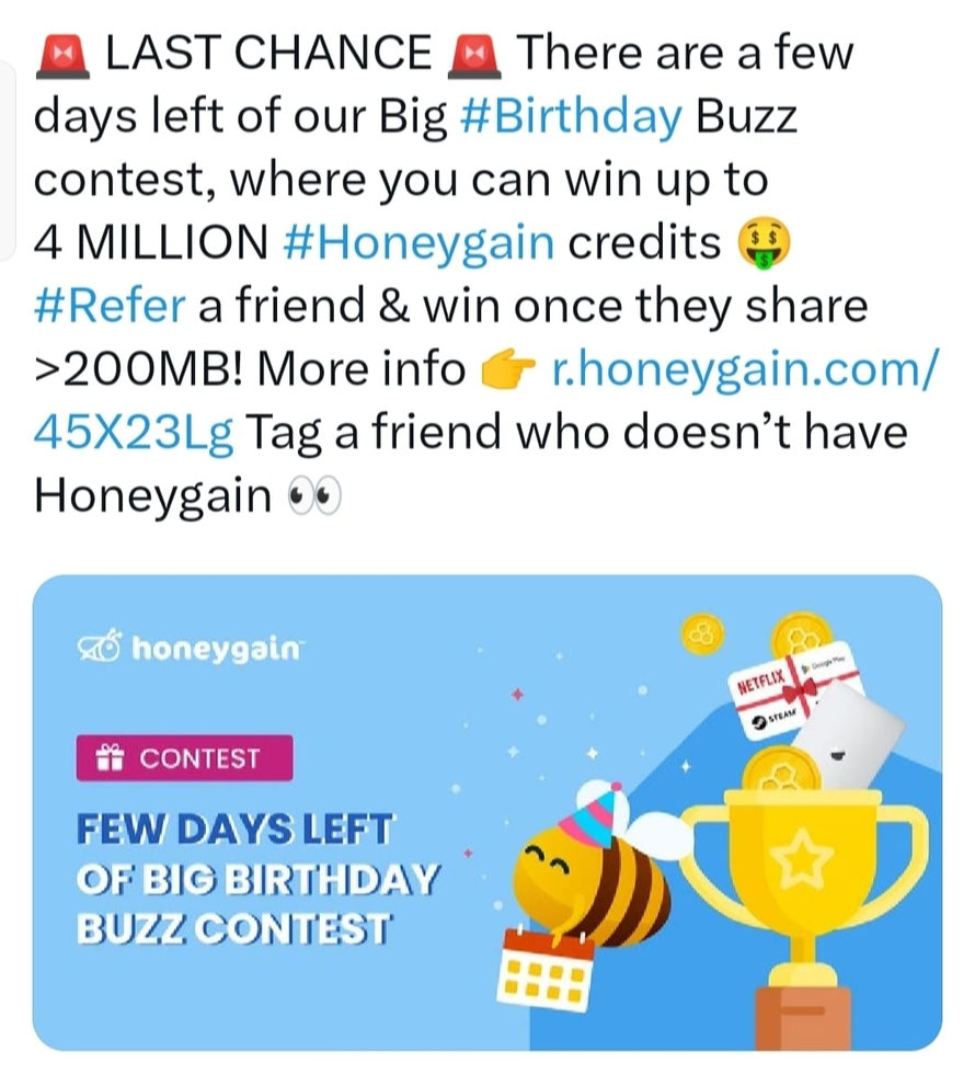 Honeygain Referral Contests