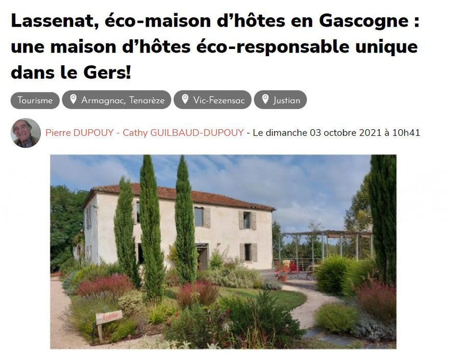 Lassenat, éco-maison d’hôtes en Gascogne : une maison d’hôtes éco-responsable unique dans le Gers!