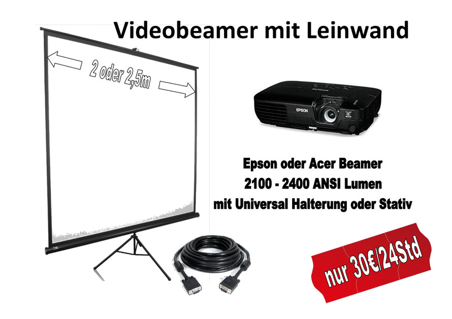 Beamer mit Leinwand ausleihen verleih mieten VGA DVI