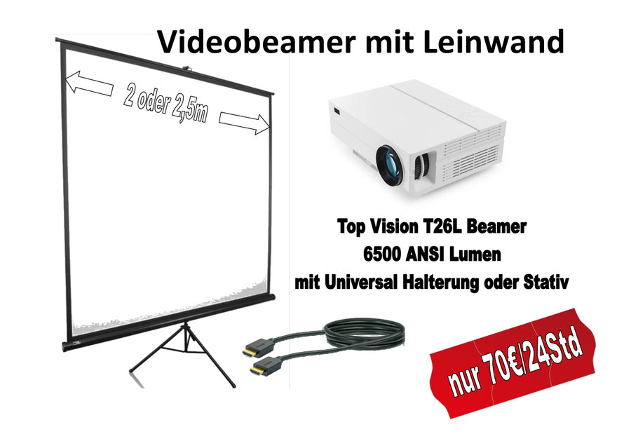 Beamer mit Leinwand ausleihen verleih mieten VGA DVI