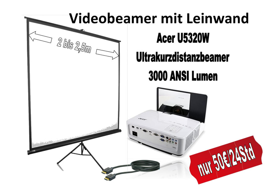 Videobeamer mit Leinwand ausleihen verleih mieten Heimkino Oberösterreich Freistadt Ultrakurzdistanzbeamer