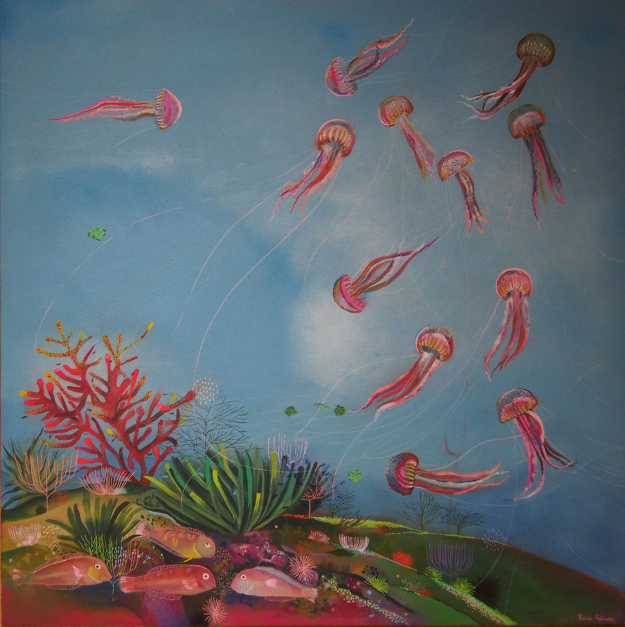 FONDO MARINO 1,  Acrílico sobre lienzo, 80 x 80 cm.