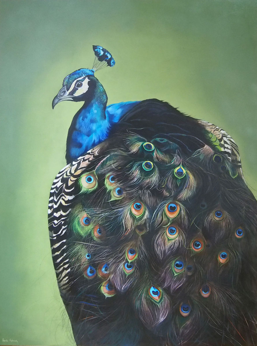 PAVO REAL,  Acrílico sobre lienzo 130 x 97 cm.