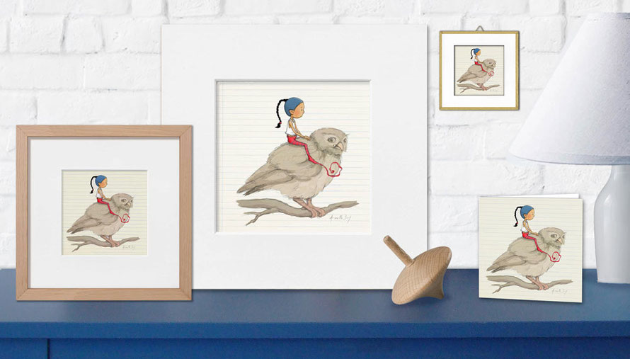 Illustration de Timeliot sur une chouette déclinée en plusieurs articles