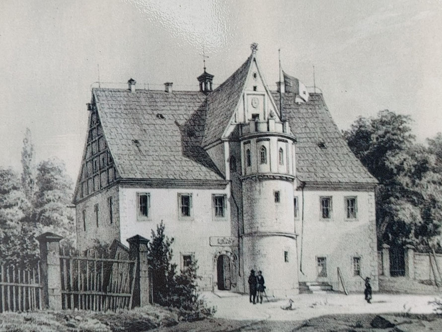 Rittergut NIederforchheim, Lithographie von Gustav Adolph Pönicke von 1856  (https://www.kunstfreund.eu/)