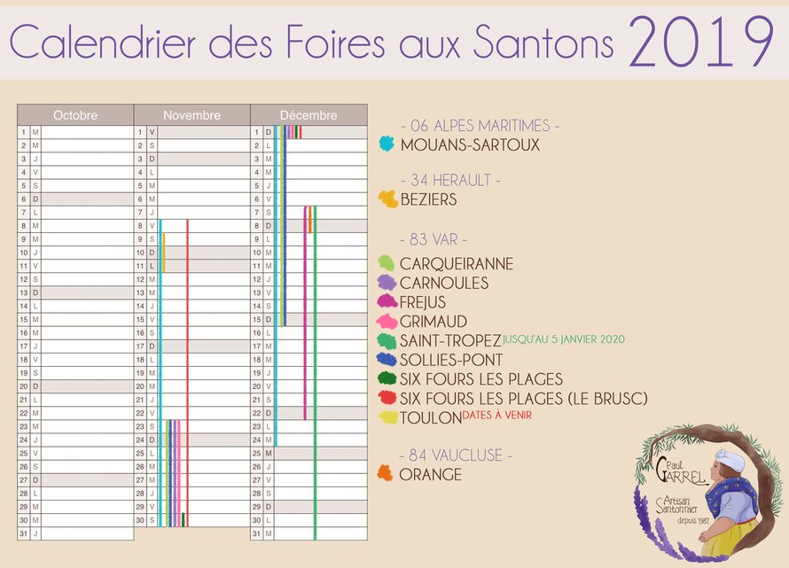 calendrier des foires aux santons de la saison 2018 - Paul Garrel artisan santonnier