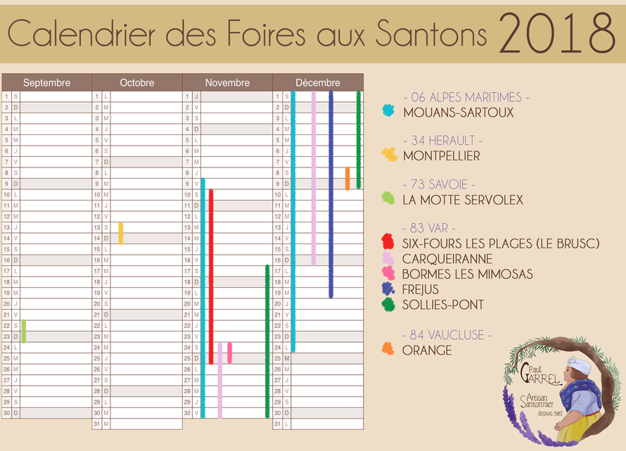 calendrier des foires aux santons de la saison 2018 - Paul Garrel artisan santonnier