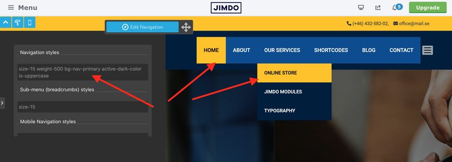 Style Editor Matrix themes Jimdo has-shadow