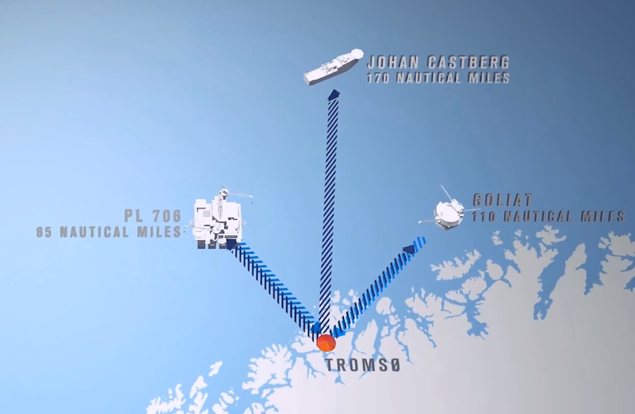 Screen shot of promotional video for the Tromso Grotsund terminal 12 km north of Tromso town centre with distances to major areas of oil exploration. (Source: Tromsø Havn). 