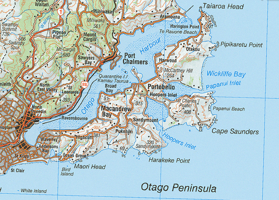 Map of the peninsula - we stayed on the south side of Papanui Inlet under Mt Charles (http://www.topomap.co.nz/)