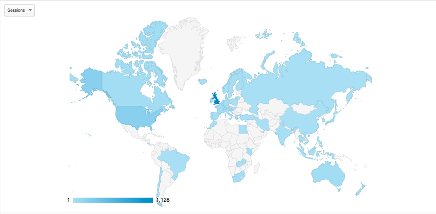 Geograpical origin of fergusmurraysculpture.com site sessions 17-21 March 2015 (Google Analytics).
