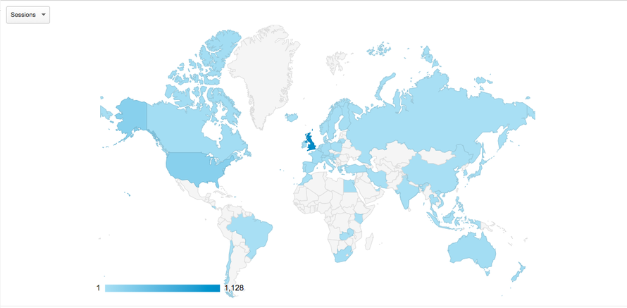 Geograpical origin of fergusmurraysculpture.com site sessions 17-21 March 2015  (Google Analytics). 