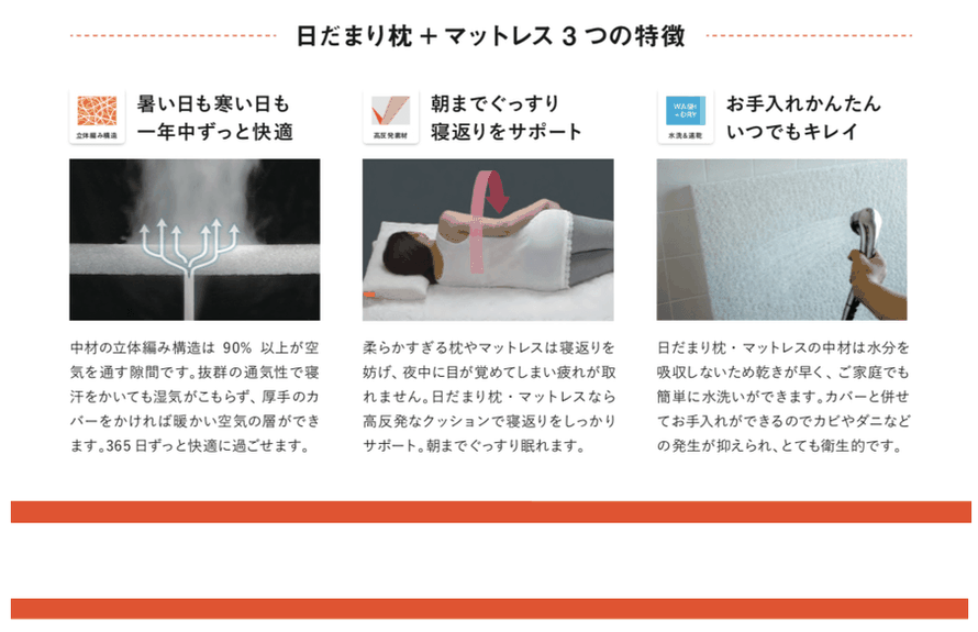 日だまり枕とマットレスの特徴