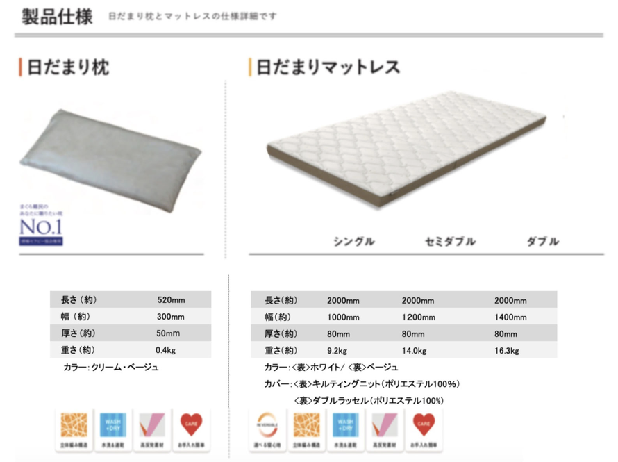 沢山の頭痛の方の最強のサポートをしている日だまり枕とマットレス。