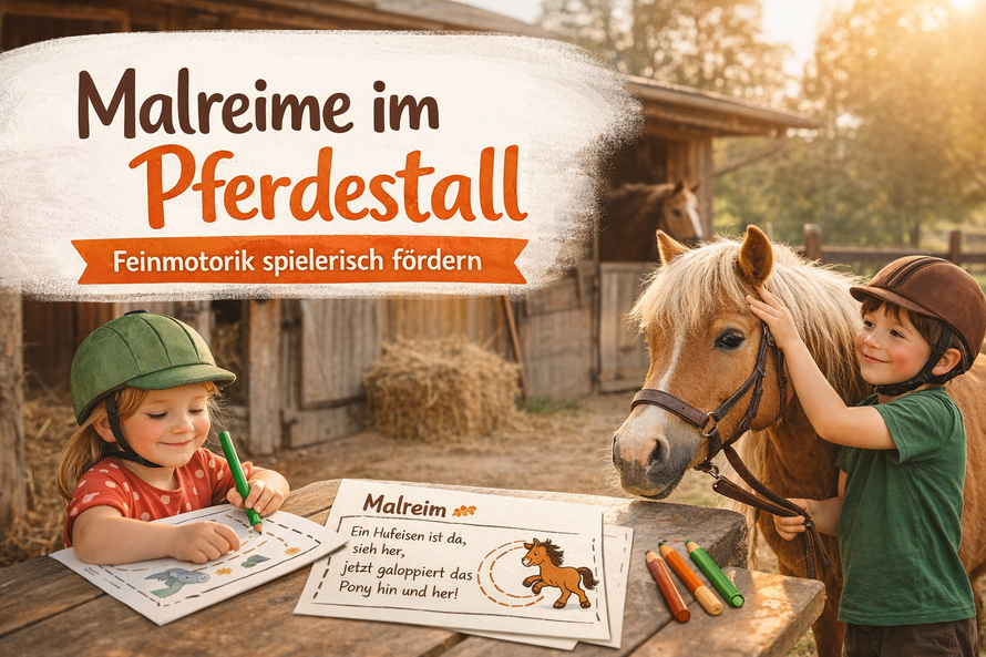 Kind lernt mit Pferd richtig schreiben: Malreime für Kinder im Pferdestall fördern Feinmotorik, Graphomotorik und Konzentration
