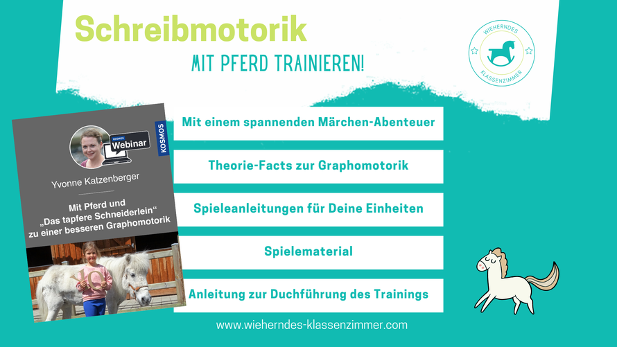 Trainiere die Schreibmotorik von Kindern in Deiner reitpädagogischen oder reittherapeutischen Einheit - mit unserem Webinar: Mit Pferd und das tapfere Schneiderlein zu einer besseren GRaphomotorik.