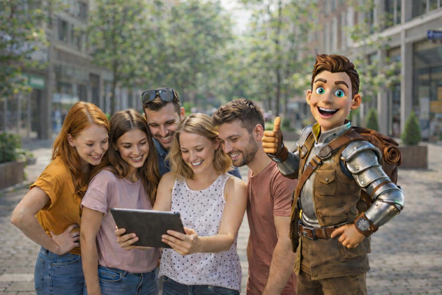 JGA Gruppe erlebt eine CityEscape Tablet-Stadtrallye in Bonn mit Rätseln, Aufgaben und gemeinschaftlichem Spielspaß.