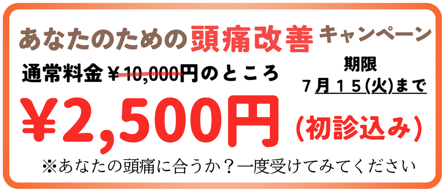 偏頭痛、緊張型頭痛、閃輝暗点、群発頭痛、慢性頭痛に悩む方へのキャンペーン