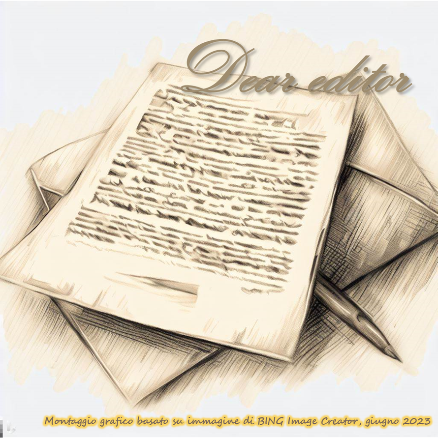 Montaggio grafico di un immagine stile bozzetto generata da BING Image Creator sul tema: "Una lettera per un editore"