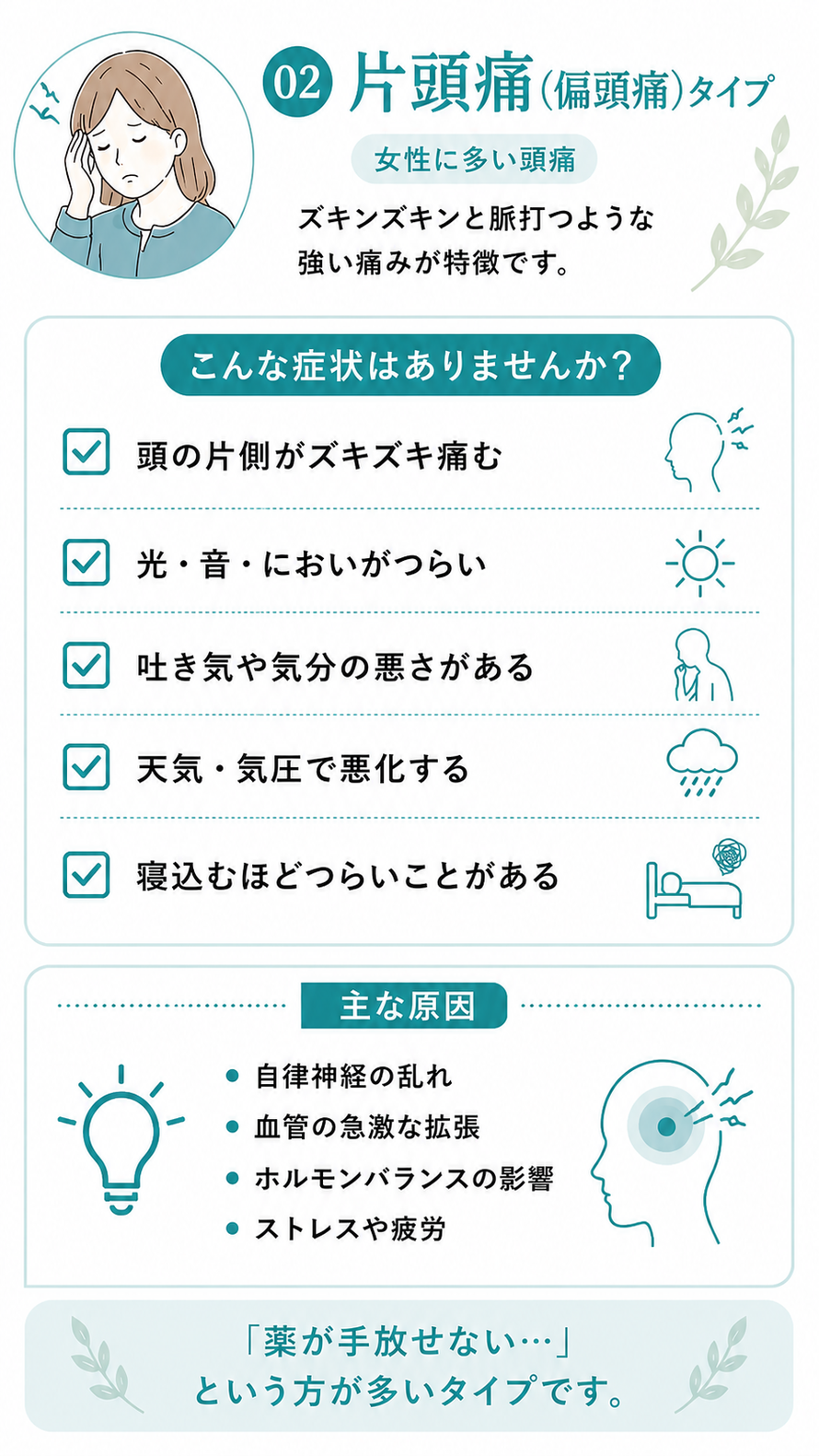 ズキズキした痛みが特徴の片頭痛タイプのイメージ